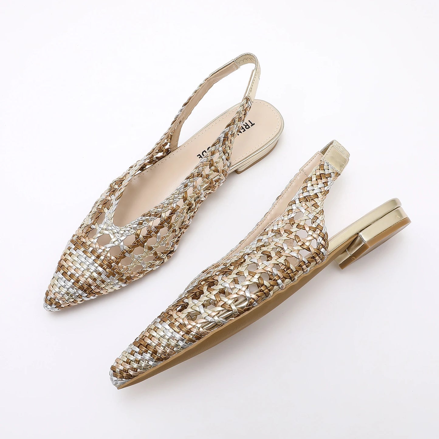Trendy Women Braided Pointed Toe Slingback Fashion Flat Bottom Elastic Backstrap Sandals