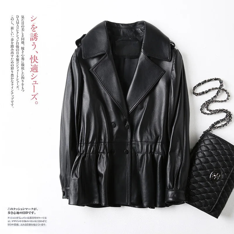 Top Layer Sheepskin Spring AutumnKorean Style Suit Collar Short Women's Genuine Leather Jacket Женская Кожаная Куртка