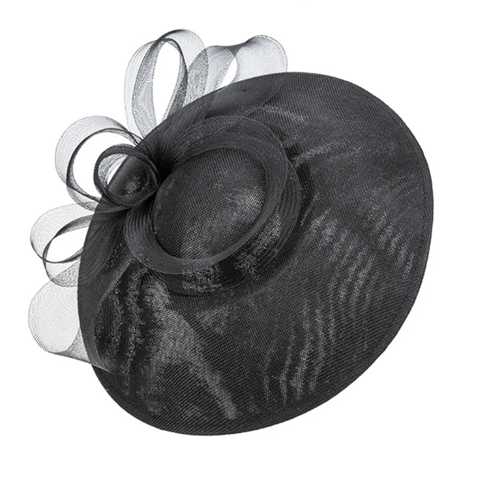 Retro Bridal Wide Brim Fascinator Hat for Women – Wedding, Cocktail, Tea Party, Church & Derby Hat with Gauze Bowknot