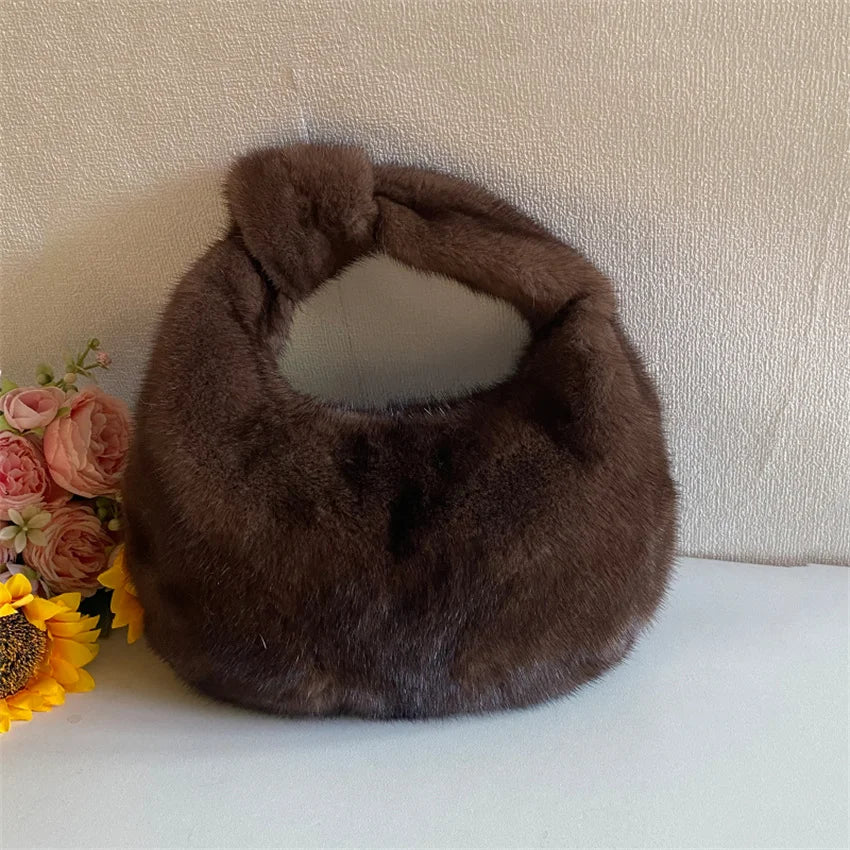 Luxury Real Mink Fur Handbag – Women’s Leather Party & Evening Bag