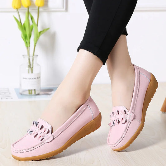 New Women's Flats - Genuine Leather Soft Boat Shoes, Non-Slip Sturdy Sole, Comfortable Loafers, Available in Big Sizes - HER SHOP®