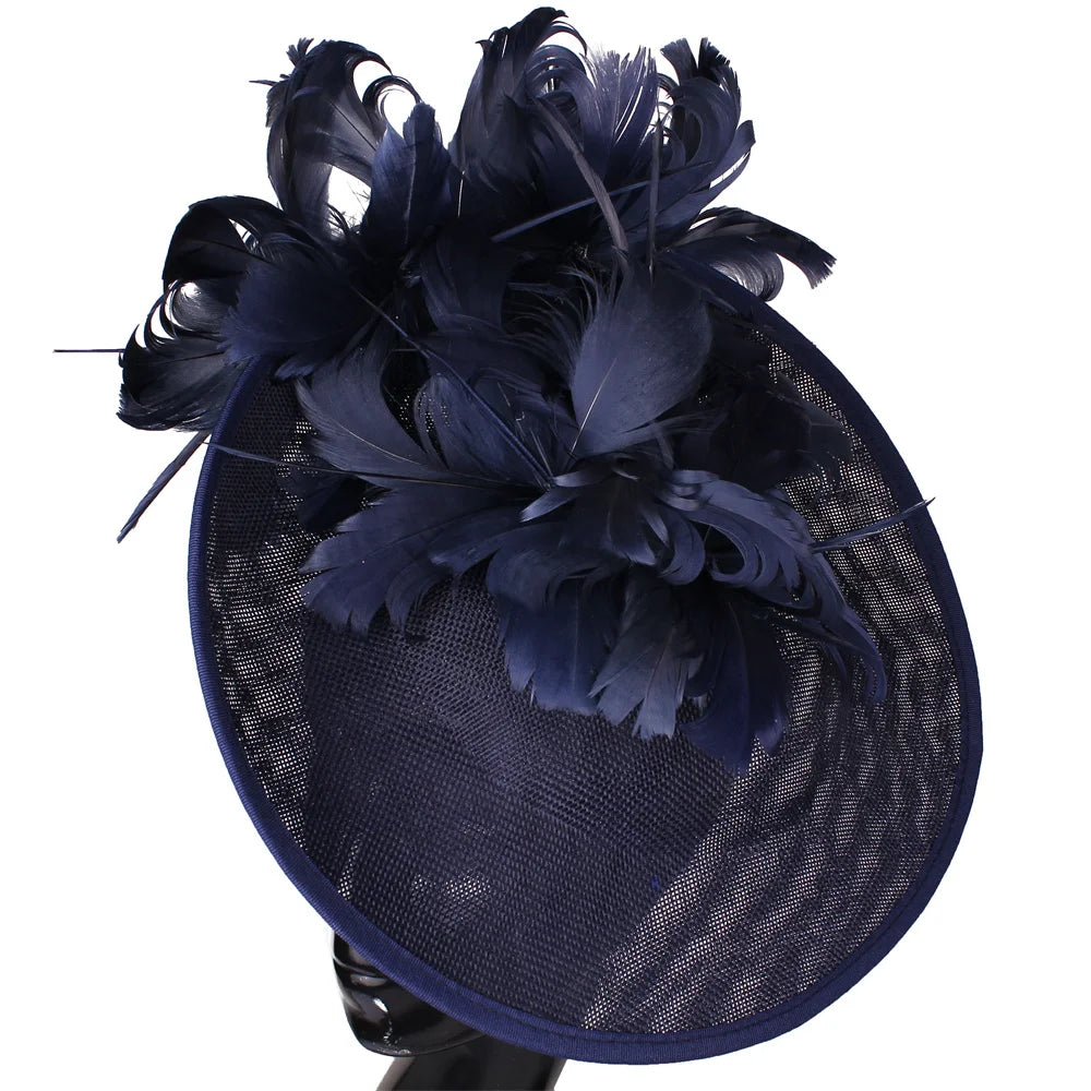 Elegant Floral Feather Fascinator Hat  -  Women's Derby & Wedding Formal Headpiece with Headband