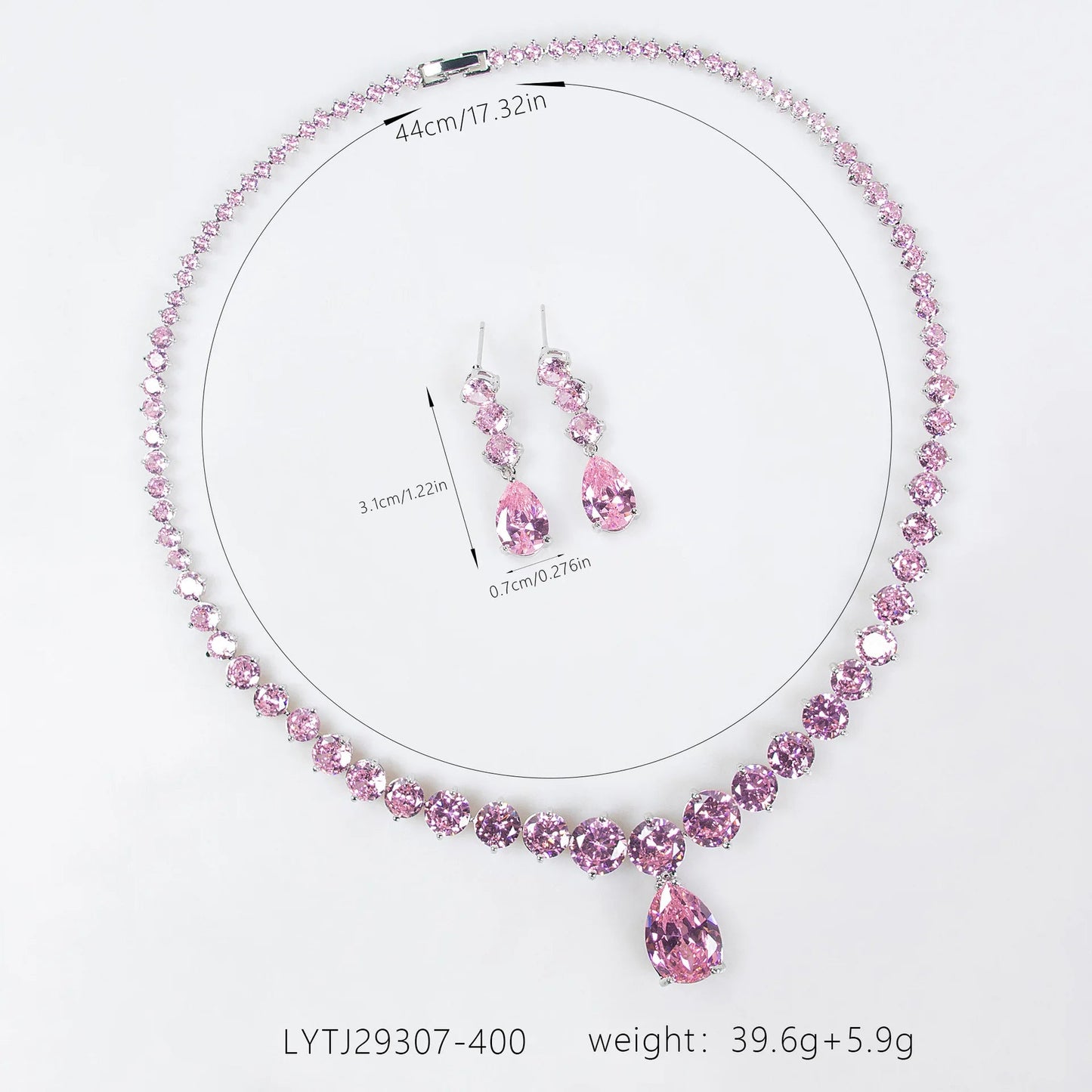 Water Drop Zircon Bridal Jewelry Set Pendant Necklace & Earrings for Wedding Dress or Any Special Occasion