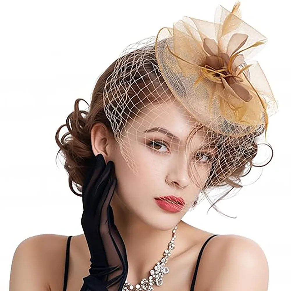 Fascinator Hat for Women  -  Elegant Tea Party & Derby Pillbox with Flower Mesh for Bridal Weddings