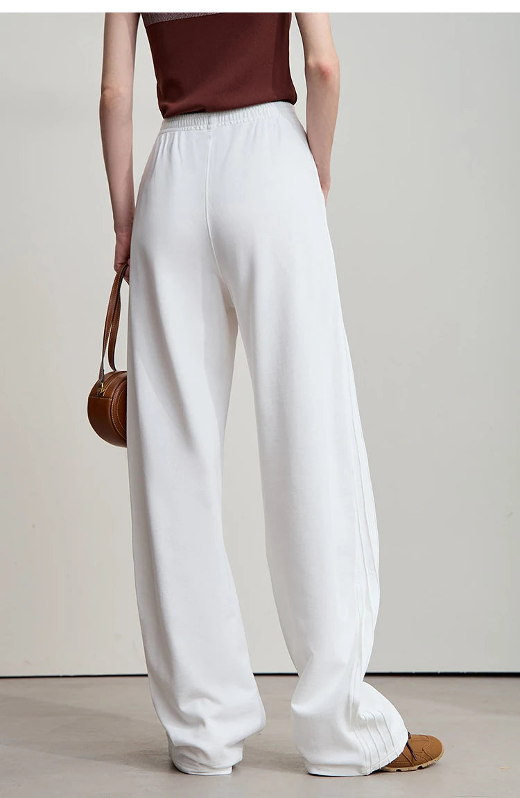 Minimalist Cotton Knit Wide Leg Pants – Loose Casual Trousers for Women