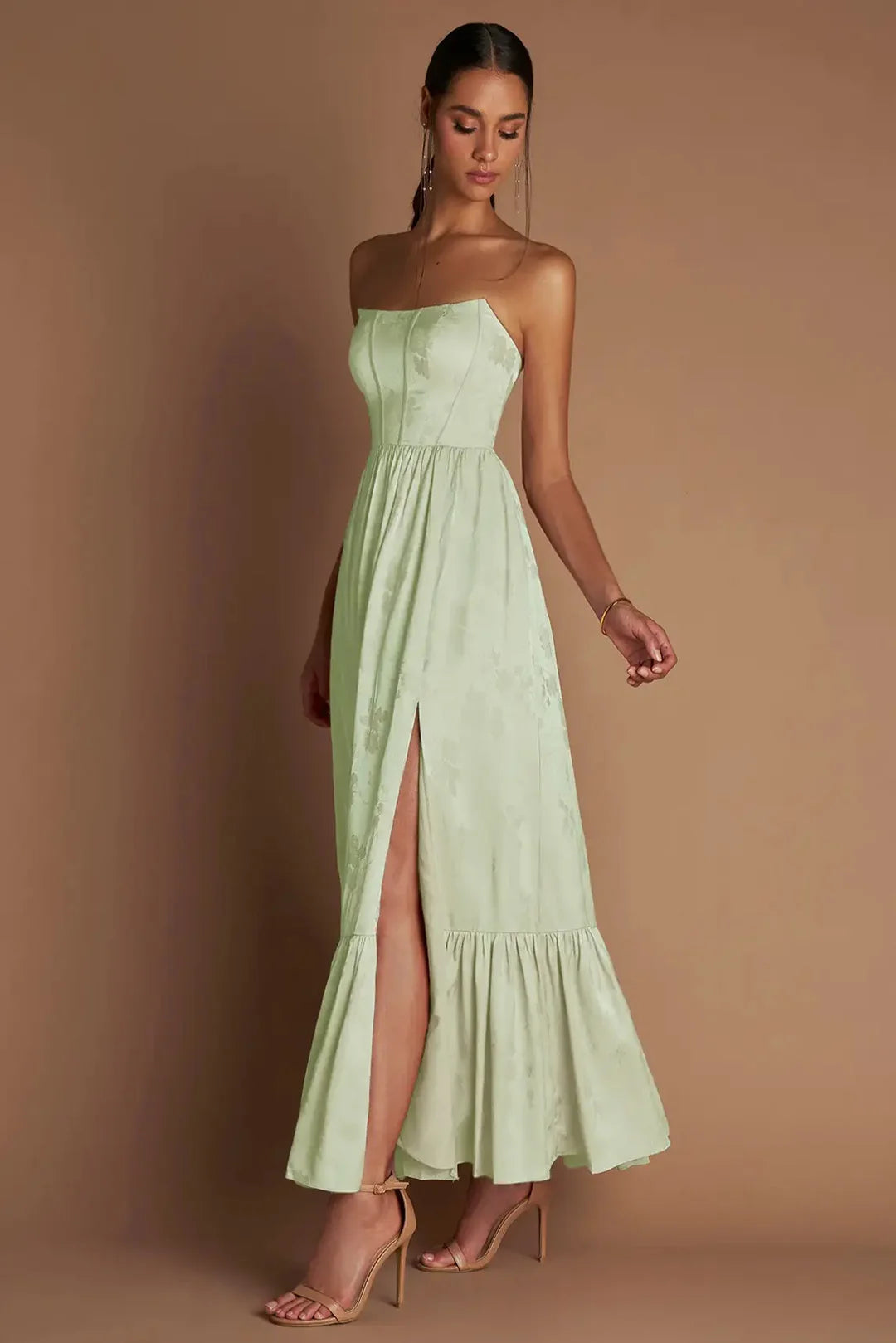 Floral Print Strapless Midi Sundress – Elegant Flowy Boho Chic Beach Dress for Women