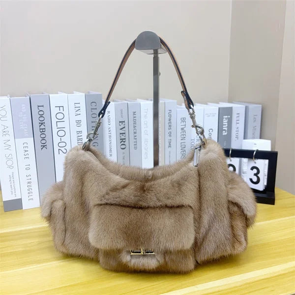 Luxury Real Mink Fur Crossbody Handbag – Designer Imported Pure Fur Purse for Women