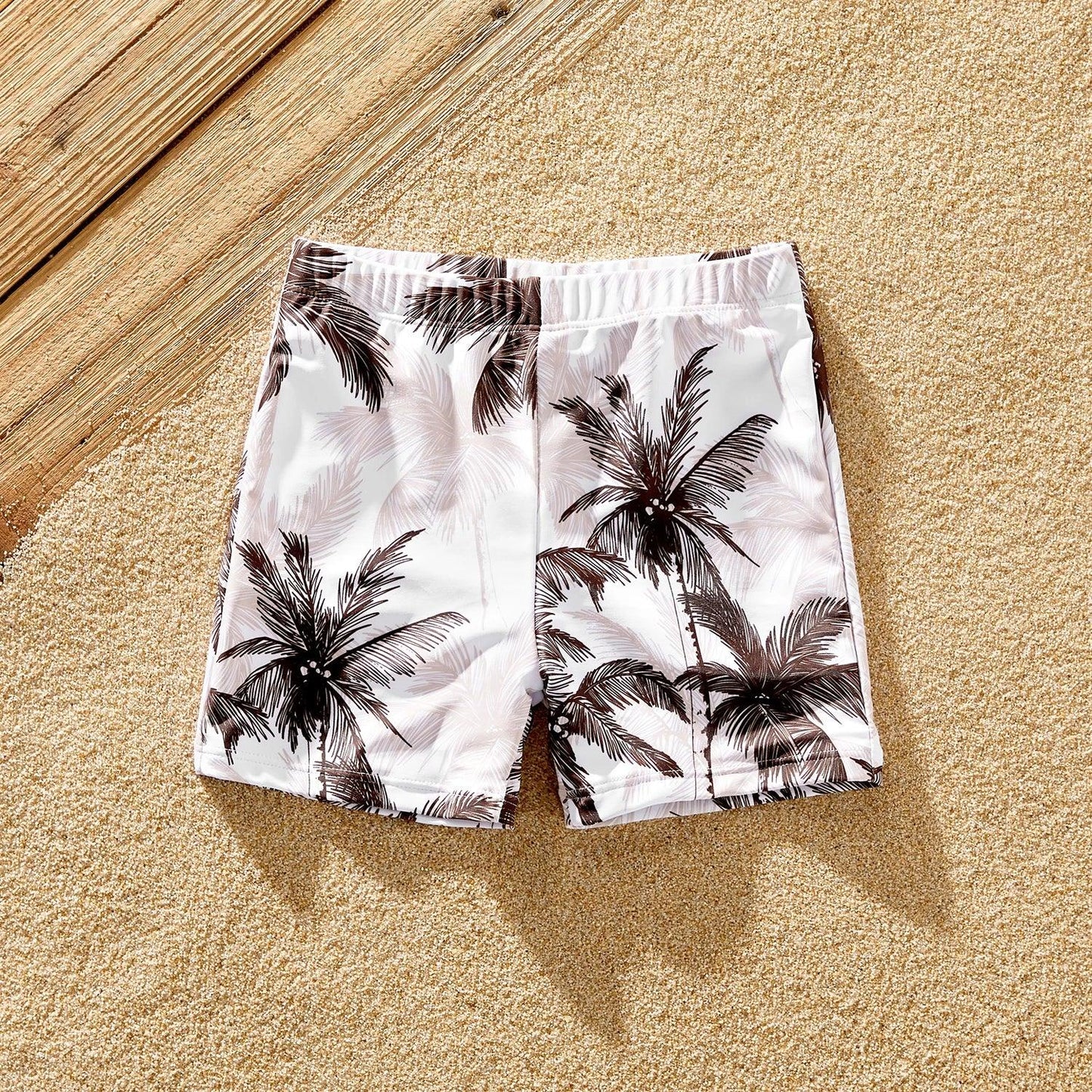 Family Matching Beach Outfits: Coconut Tree Print Swimwear  One-piece Swimsuit & Swim Trunks