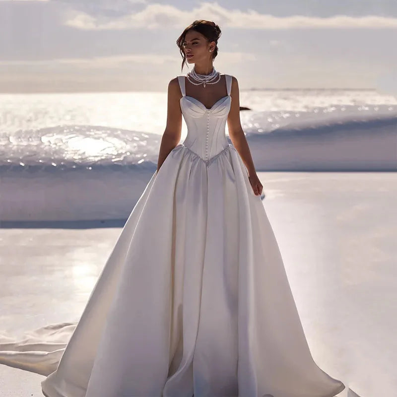 sachin and babi light blue dress Sweetheart A-Line Ivory Satin Wedding Dress – Elegant Backless Bridal – HER  SHOP