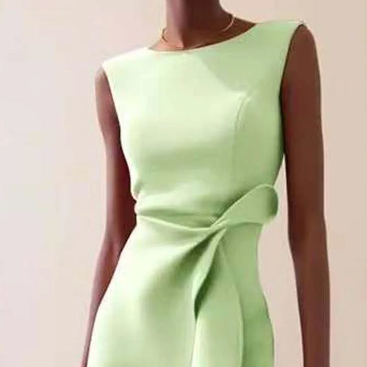 Women’s Sleeveless Ruffle A-Line Maxi Dress – Elegant O-Neck Irregular Hem Party, Evening, and Vacation Dress with Hollow-Out Detail - HER SHOP