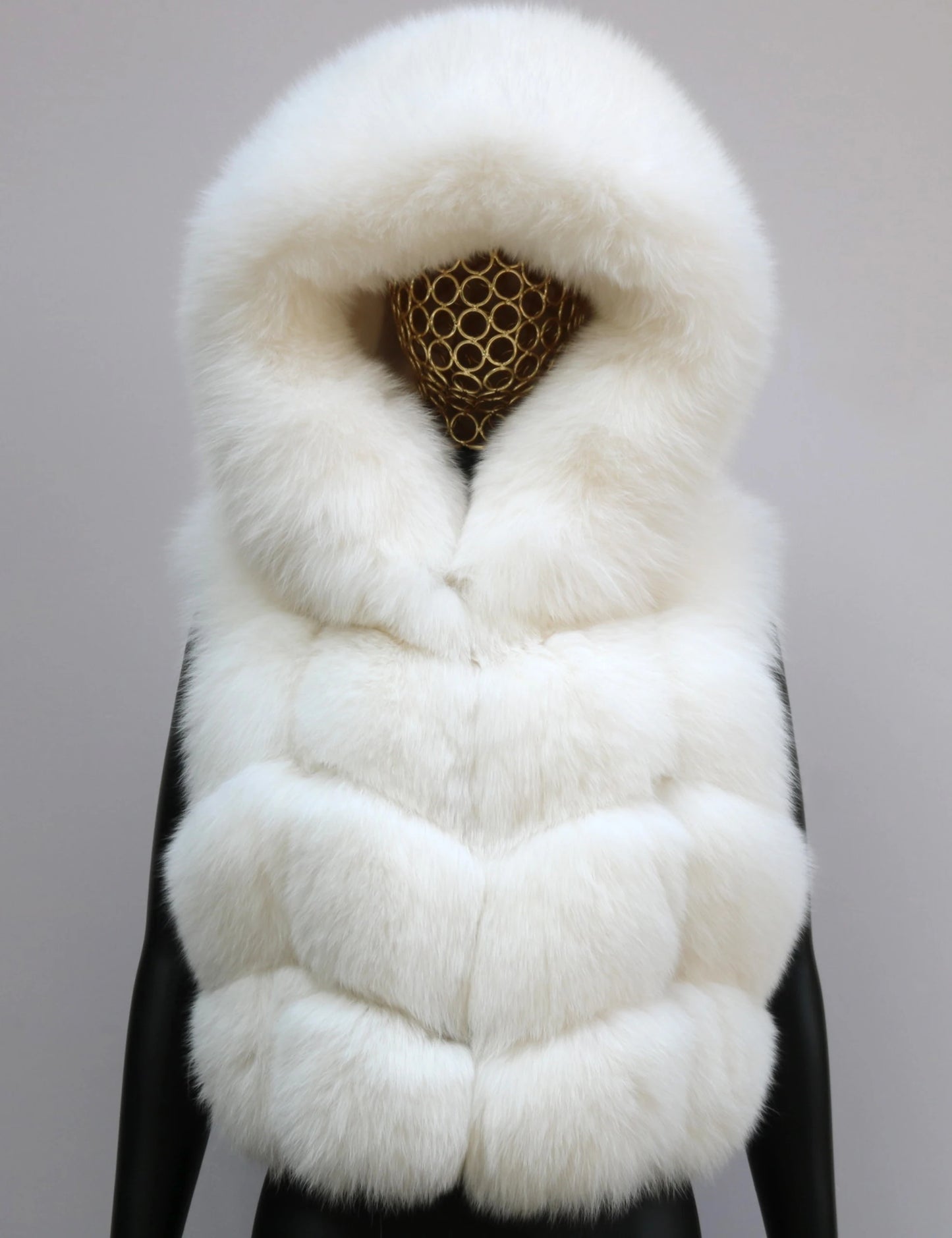 Real Fox Fur Vest Women's Genuine Silver Fox Short Jacket Sleeveless Hooded Fashion Casual Coats