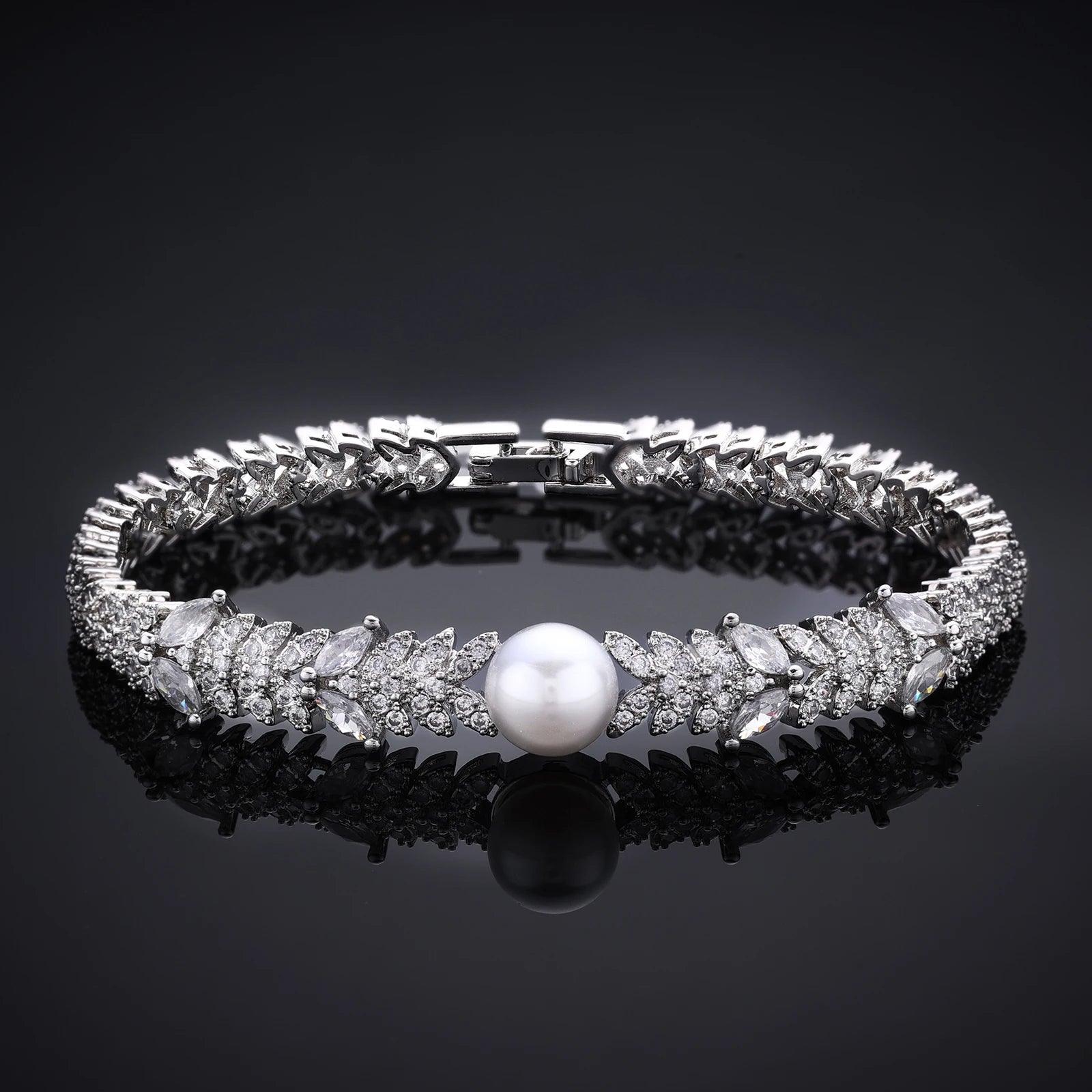 4-Piece Cubic Zirconia and Pearl Jewelry Set - Perfect for Weddings, Parties, and Dubai Bridal Looks