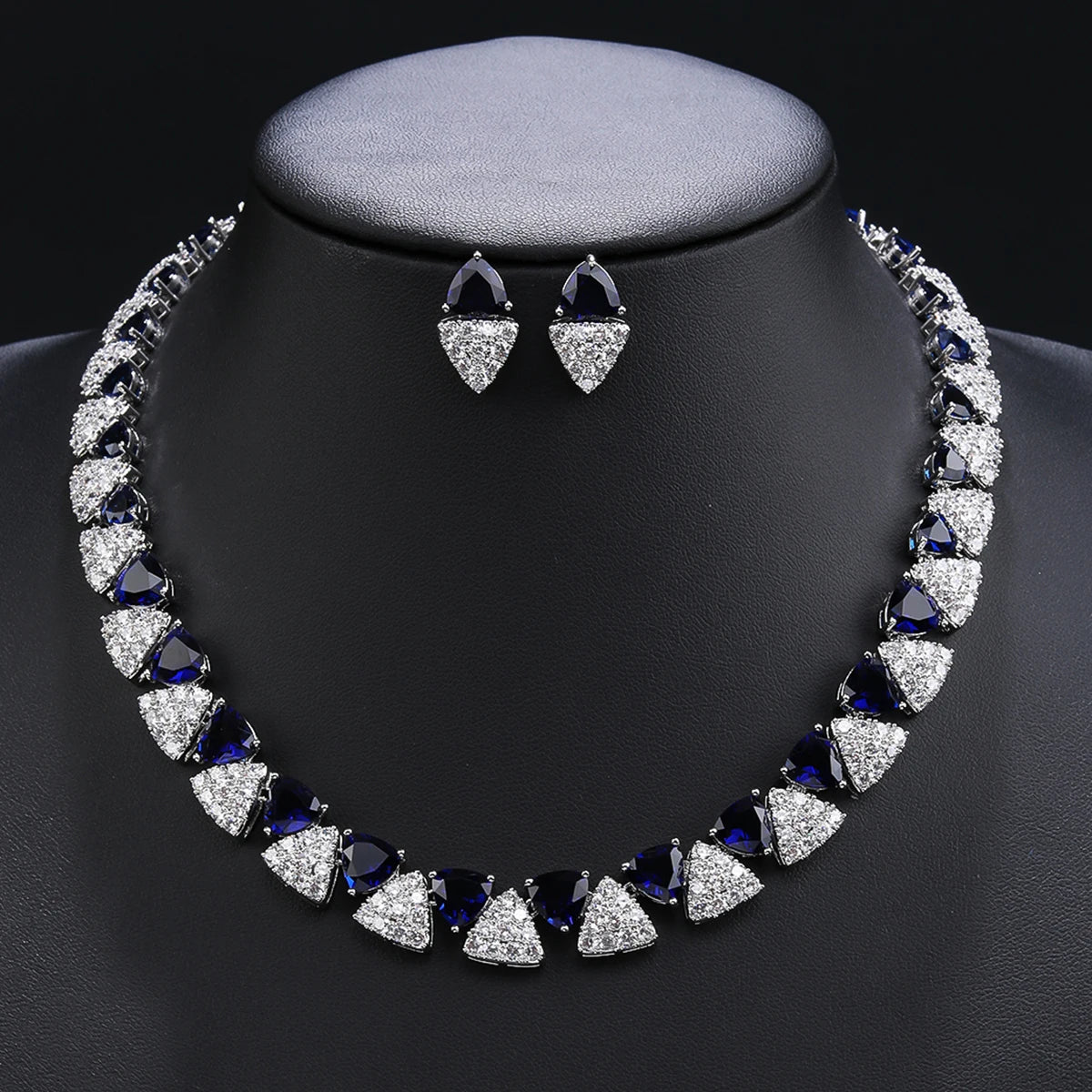 Elegant Multi Color Love Heart Cubic Zirconia Necklace Set Wedding Bridal Necklace Earrings Costume Jewelry Set CN11332