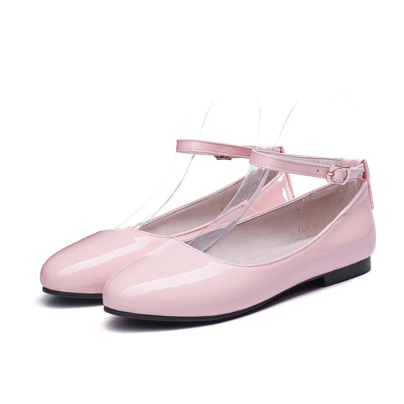 Spring Women's Flat Loafers – Casual Elegant Shoes with Ankle Straps, Red, Pink, White Footwear, Perfect for Daily Wear and Dance