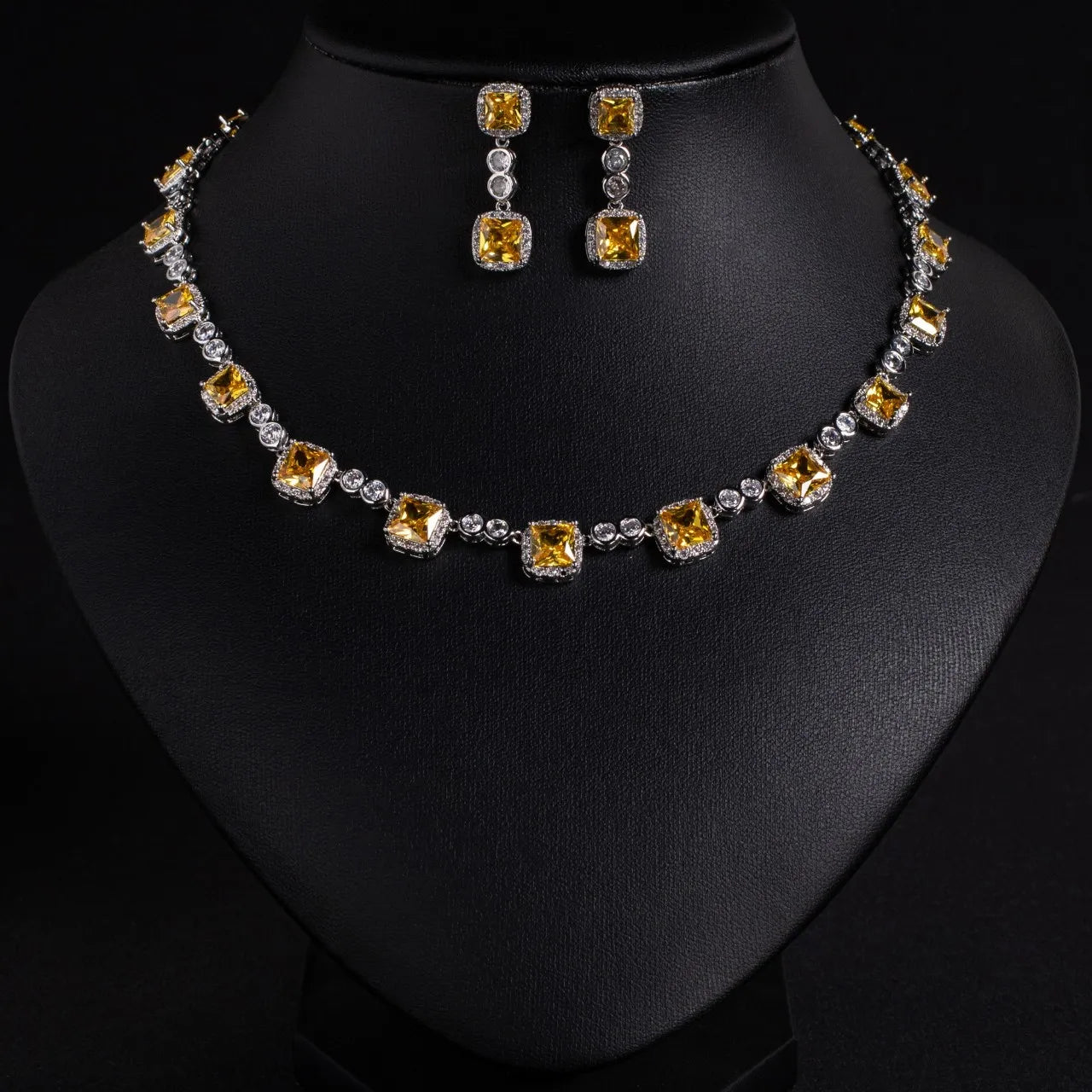 2-Piece Luxury Small Square Zirconia Jewelry Set Elegant Necklace & Earrings for Women | Party, Festival, Prom & Summer Date Look (S-650)