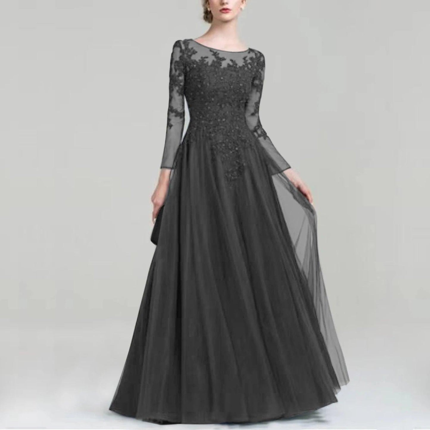 Tulle Scoop Neck Mother of Bride Dress with Sequins