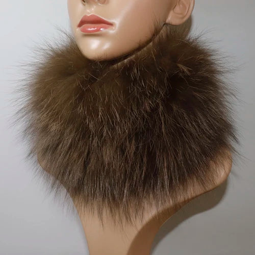 Women's Real Fox Fur Ring Scarf & Headband– Luxury Winter Neck Warmer Muffler, 100% Natural Fur with Good Elastic