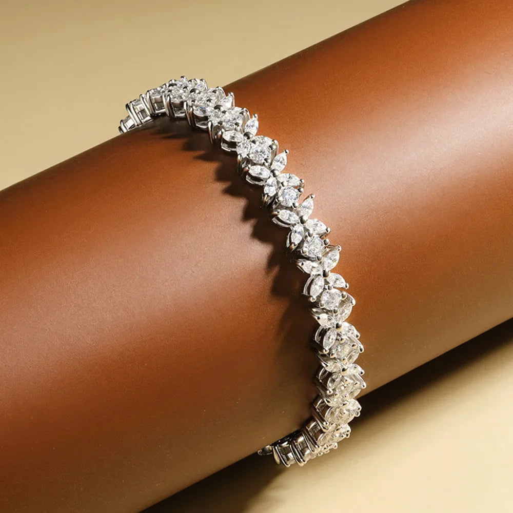 Four Petal Flower Marquise Round Cut Moissanite Diamond Tennis Bracelet for Women 925 Sterling Silver Wedding Fine Jewelry GRA
