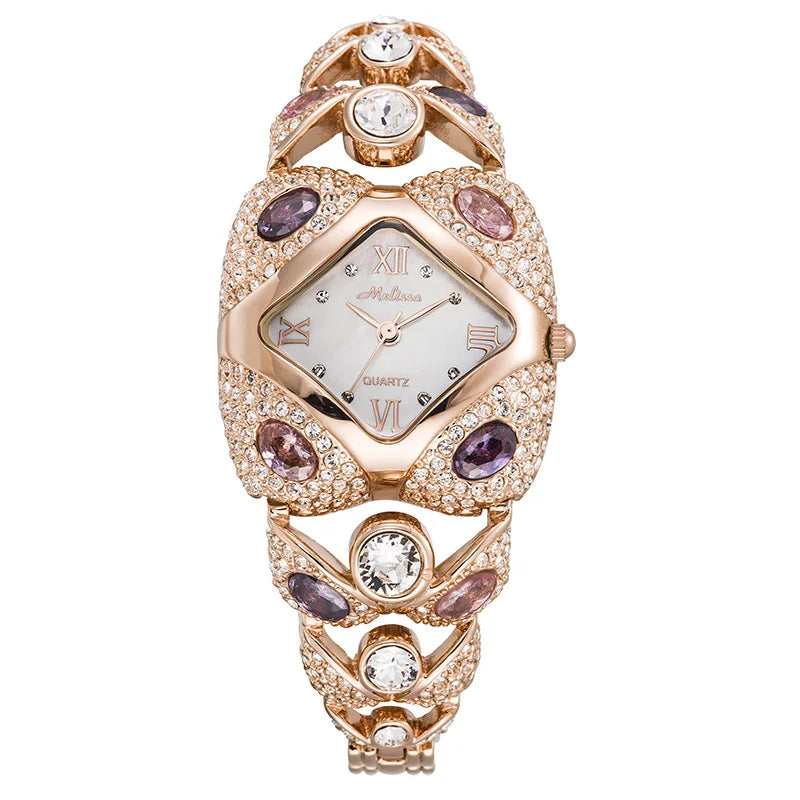 Women's Luxury Crystal Bracelet Watch | Japan Quartz Movement | Rhinestone Shell Dial | Fashion Party Dress Watch with Gift Box - HER SHOP