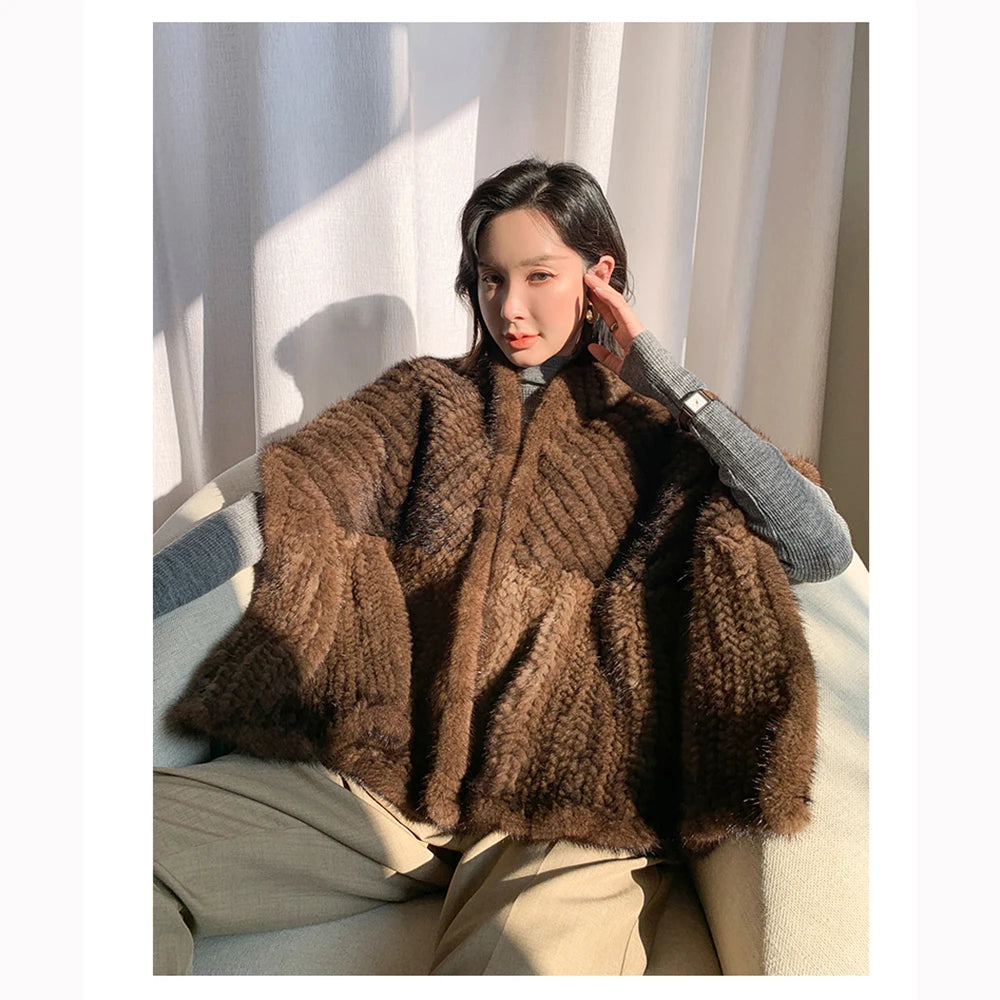 Luxury Real Mink Fur Shawl – 100% Natural Mink Fur Scarf & Poncho for Women