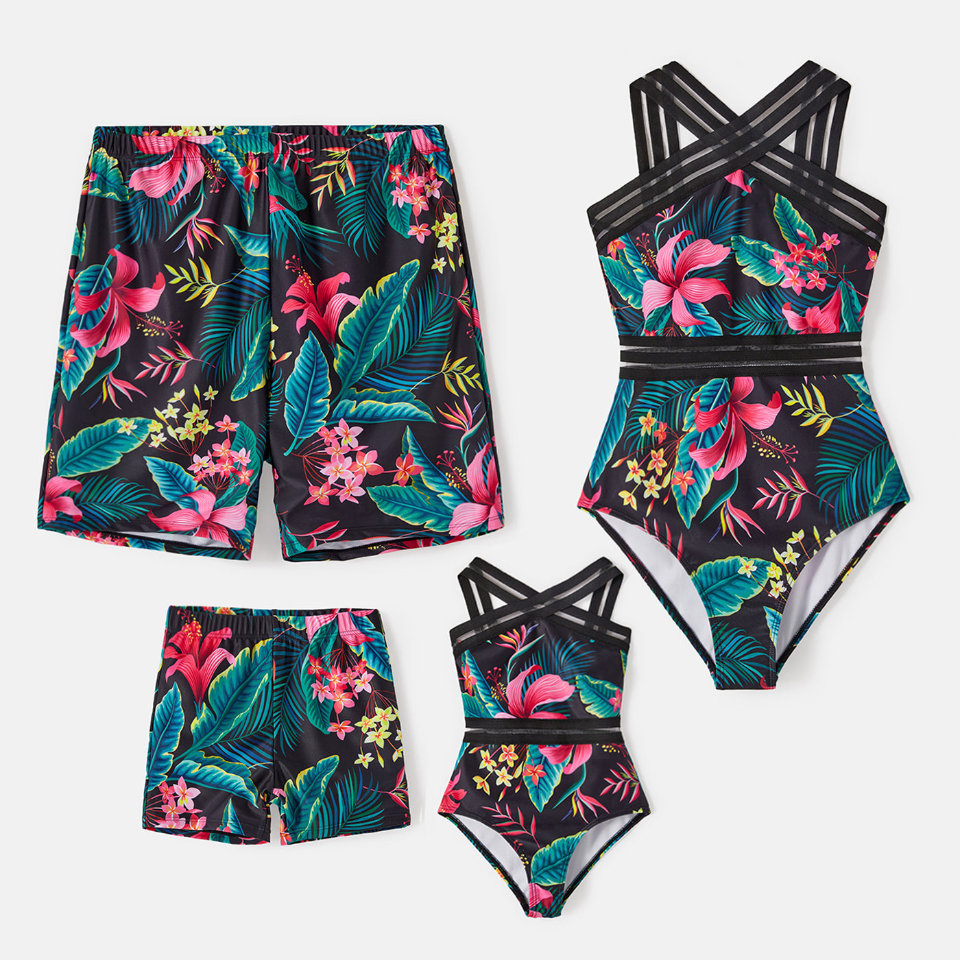 Family Matching Swimsuit Allover Plant Print Crisscross One-Piece Swimsuit and Swim Trunks - HER SHOP