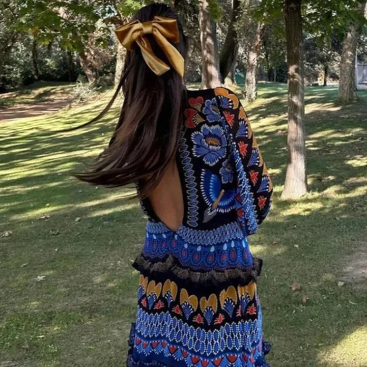 Women's Long Sleeve Printed Dress Stand Collar European And American Style Fashion Clothing Fast Selling Exclusive Model
