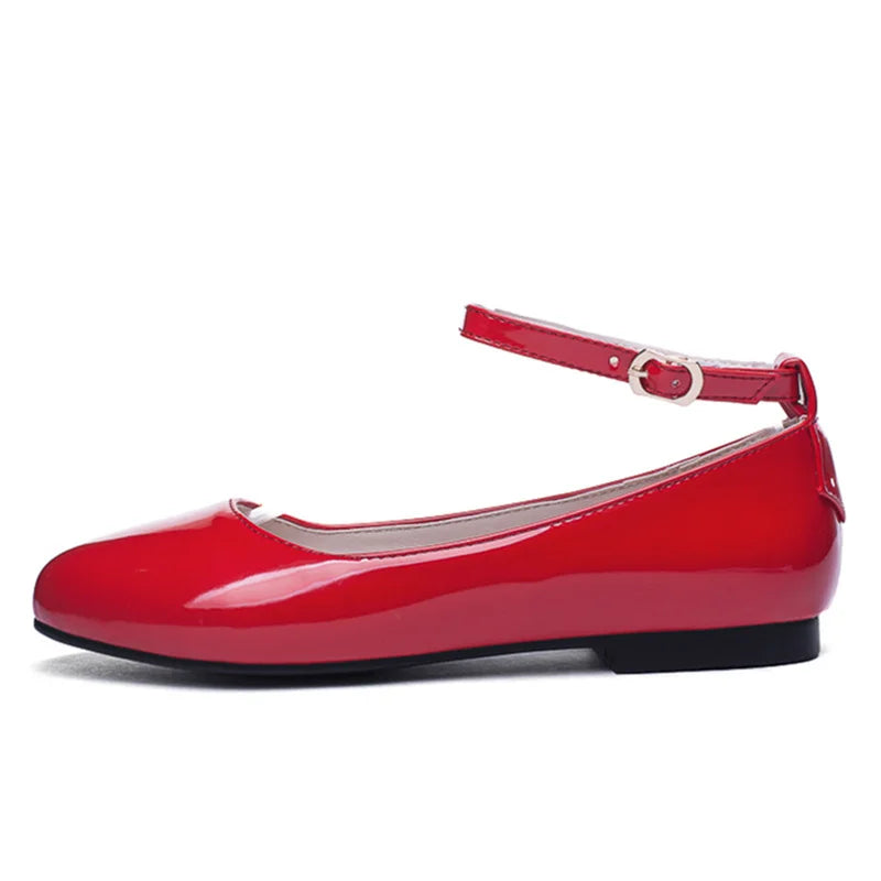 Spring Women's Flat Loafers  -  Casual Elegant Shoes with Ankle Straps, Red, Pink, White Footwear, Perfect for Daily Wear and Dance
