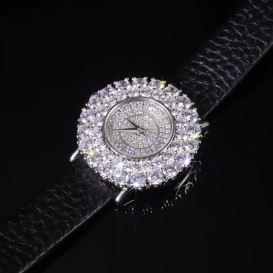 Luxury Women’s Watch – Real 925 Sterling Silver, Full Moissanite Diamonds, Round Zircon Dial, GRA Certified Elegant Wristwatch - HER SHOP