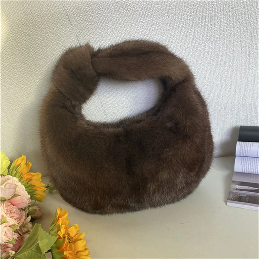 Luxury Real Mink Fur Handbag – Women’s Leather Party & Evening Bag