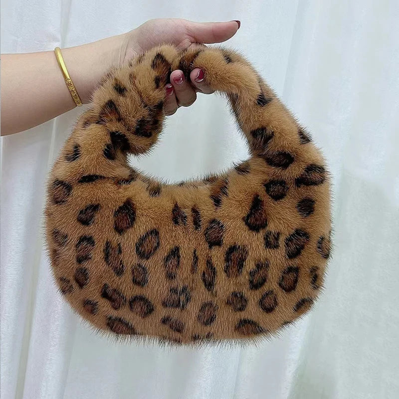 Luxury Real Mink Fur Handbag – Women’s Leather Party & Evening Bag