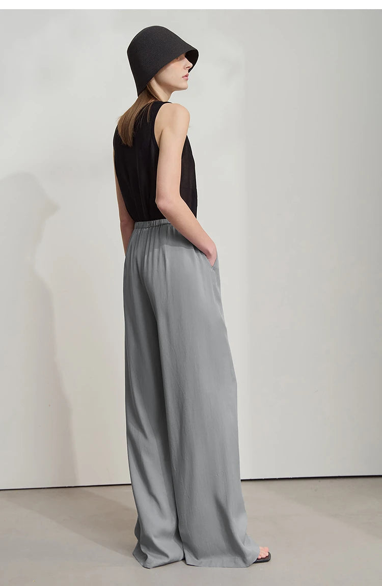 Women’s Solid Drawstring Wide Leg Pants – Casual Loose Full-Length Trousers New Fashion - HER SHOP