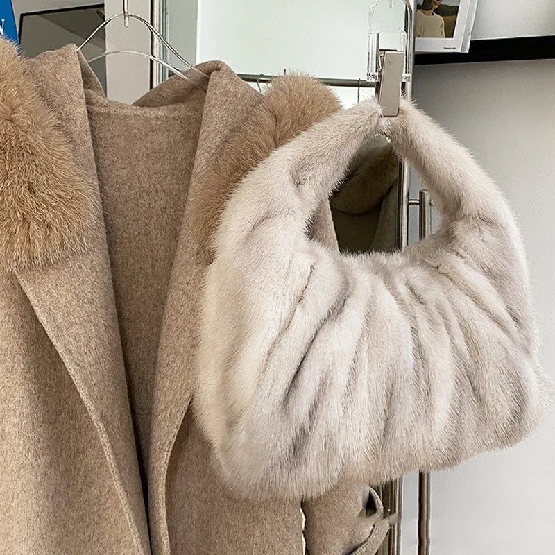 Women’s Real Mink Fur Luxury Shoulder Bag – Large Capacity Leather Crossbody Handbag