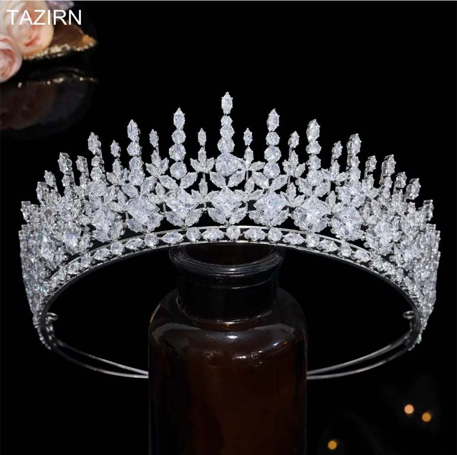 Tall Tiaras Cubic Zirconia Wedding Crowns Bridal Headwear Princess Corona Luxury Pageant Hair Jewelry Women Headpieces Best Gift
