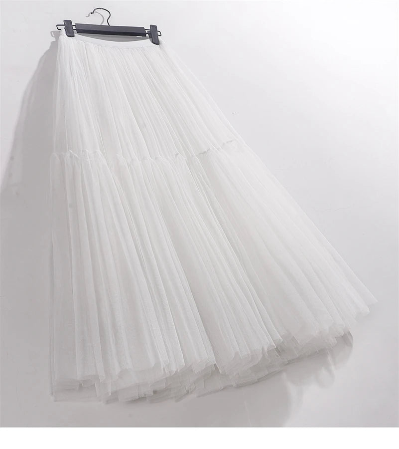 Elegant High Waist Tulle Skirt – Solid Color A-Line Mesh Tutu Skirt for Women
