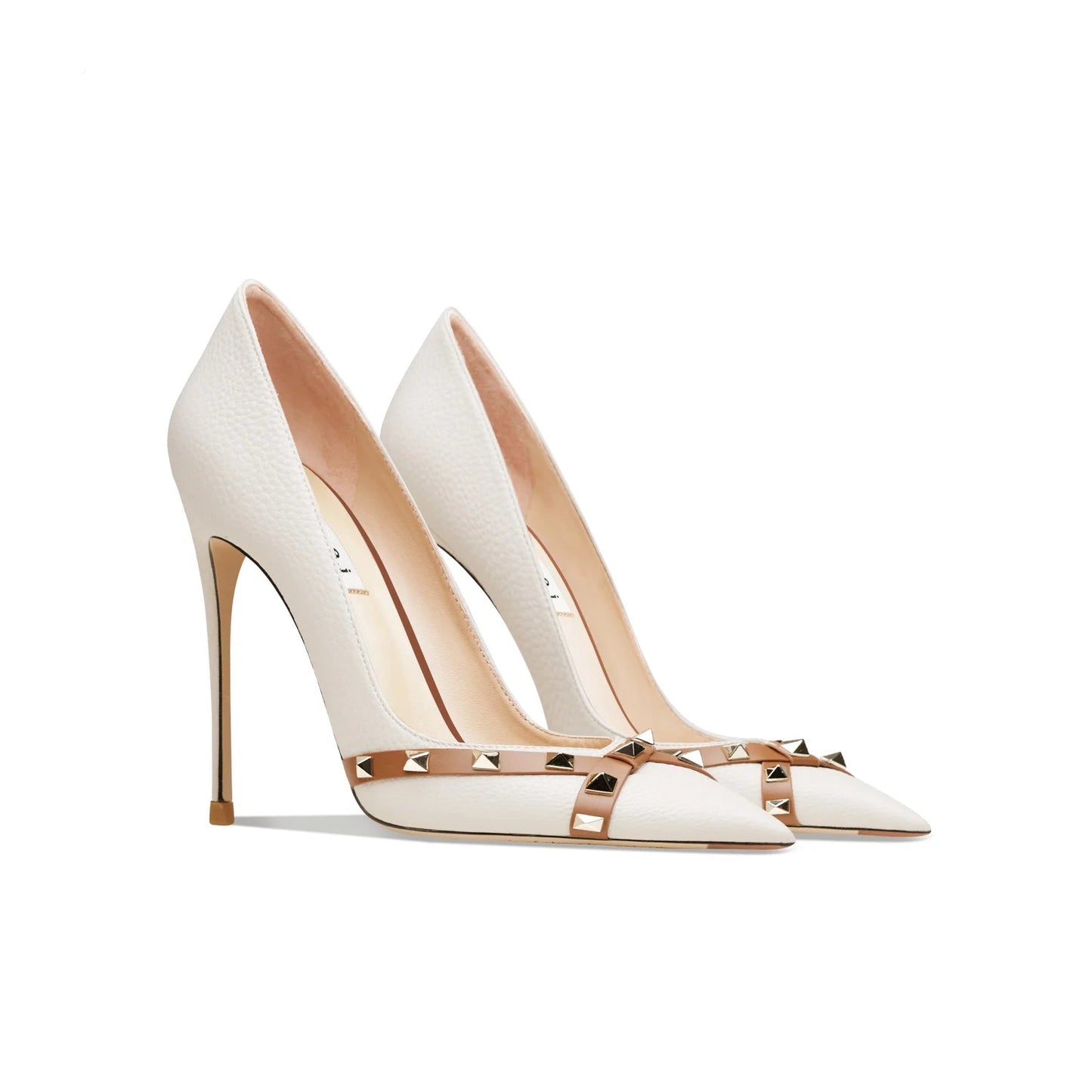 Designer Women's Pumps | Pointed Toe | Genuine Leather | Rivet Detail | Sexy Classic High Heels | Elegant Single Shoes