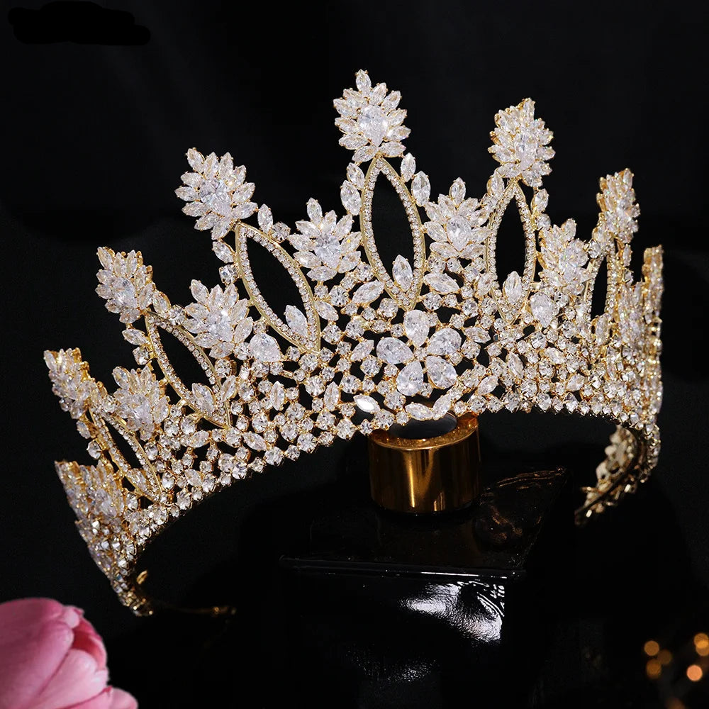 Tall Tiaras Cubic Zirconia Wedding Crowns Bridal Headwear Princess Corona Luxury Pageant Hair Jewelry Women Headpieces Best Gift