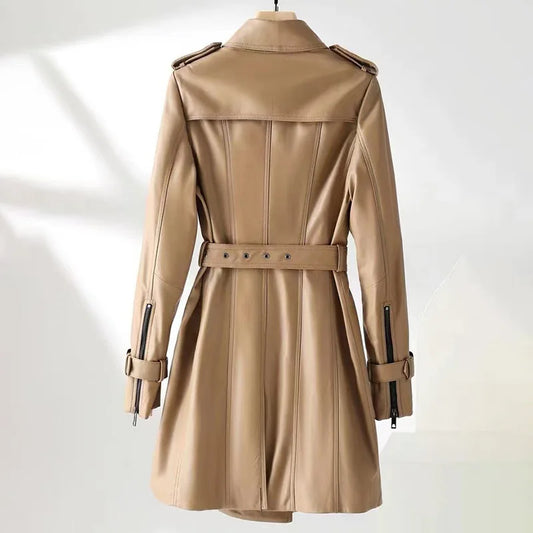 Beige trench coat on a hanger with a white background - HER SHOP