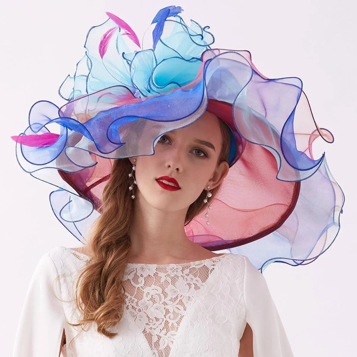 Organza Kentucky Derby Fascinators Hat For Women Ladies Wide Brim Flowers Elegant Wedding Bride Church Party Fedoras Sun Hats