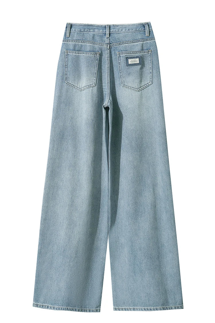 Minimalist Wide-Leg Blue Jeans – Low Waist Loose Fit Women’s Denim Pants