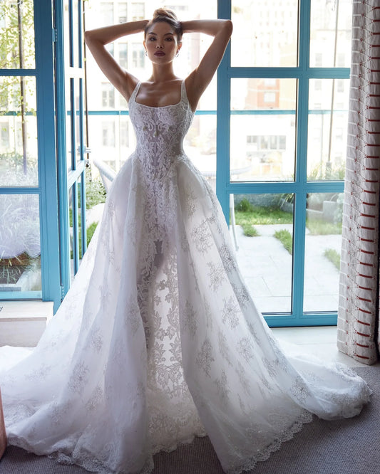 Luxury Lace Wedding Dress Robe de Mariage with Pearls Abiti da Sposa Sartoriali - HER SHOP