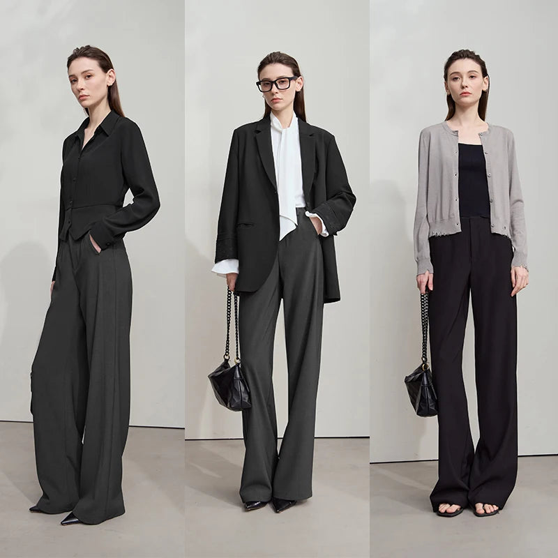 Elegant Minimalist Office Wide Leg Pants – Women’s Luxury Casual Loose Straight Trousers 2025 New Collection