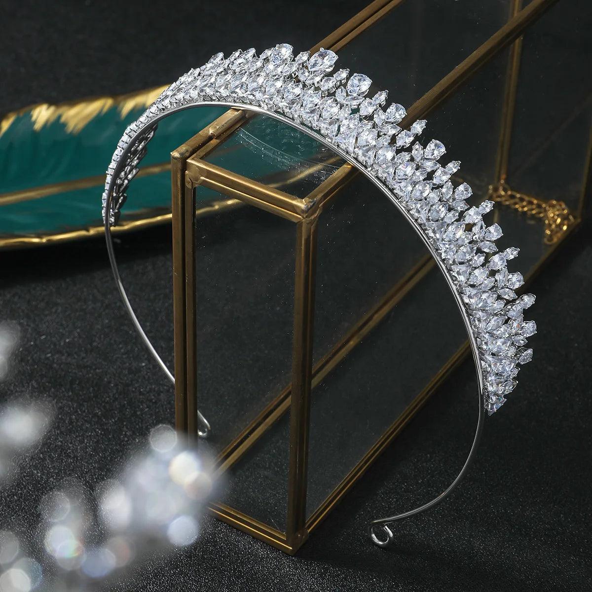Bridal Headband Wedding Headdress Cubic Zirconia Princess Bride Tiaras Crowns Women Birthday Party Prom Hair Jewelry Hairband
