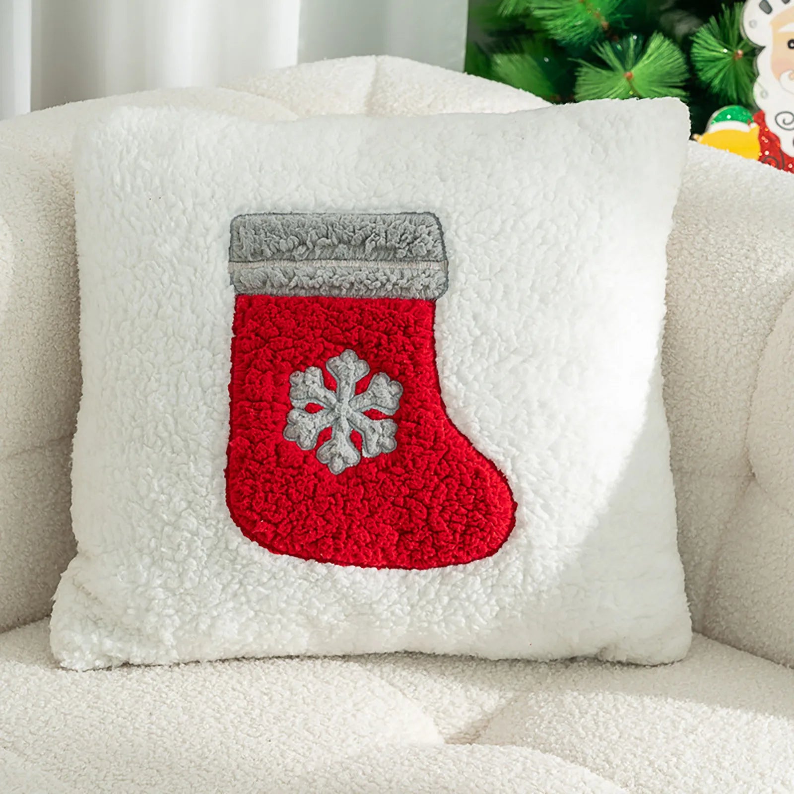 Santa Claus Christmas Pillow Cover Decorative Cartoon Printed & Embroidered Cushion for Sofa, Bed, or Holiday Home Décor