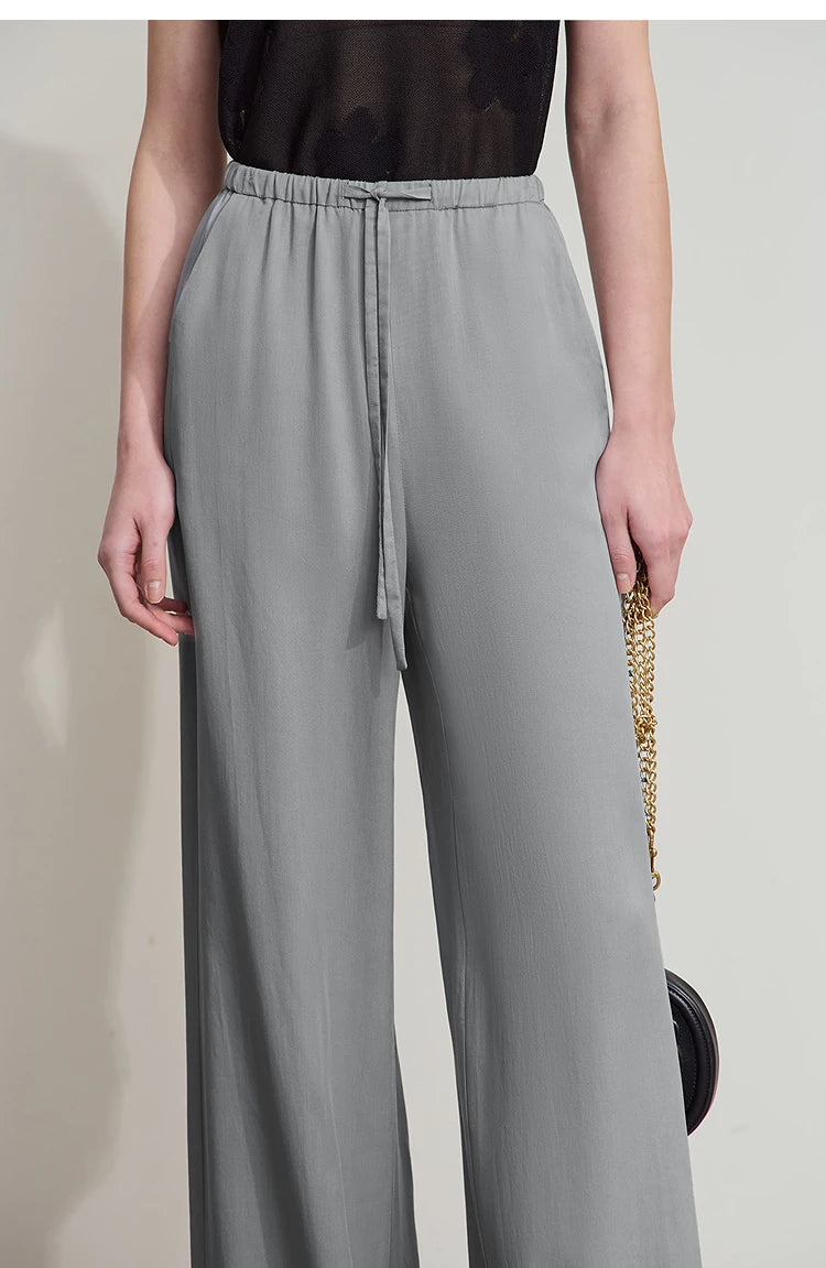 Women’s Solid Drawstring Wide Leg Pants – Casual Loose Full-Length Trousers New Fashion