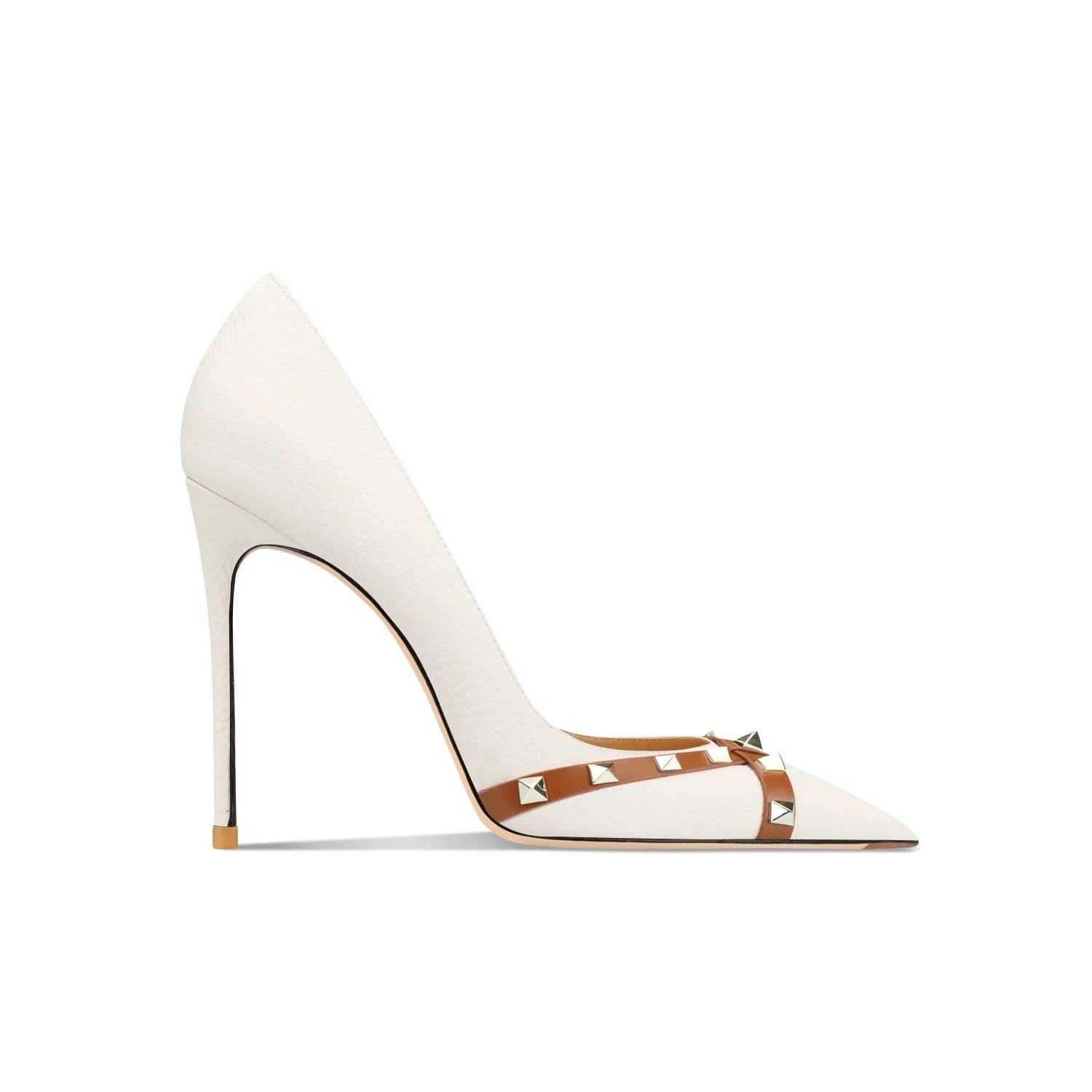 Designer Women's Pumps | Pointed Toe | Genuine Leather | Rivet Detail | Sexy Classic High Heels | Elegant Single Shoes