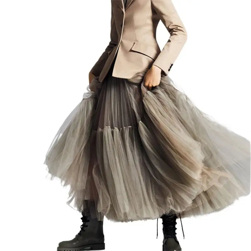 Elegant High Waist Tulle Skirt – Solid Color A-Line Mesh Tutu Skirt for Women