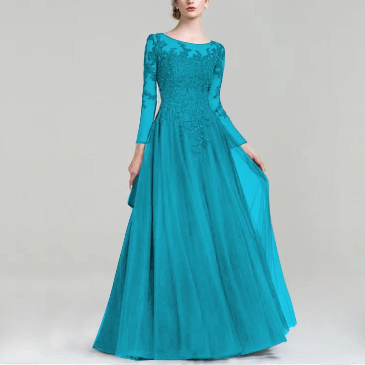 Tulle Scoop Neck Mother of Bride Dress with Sequins