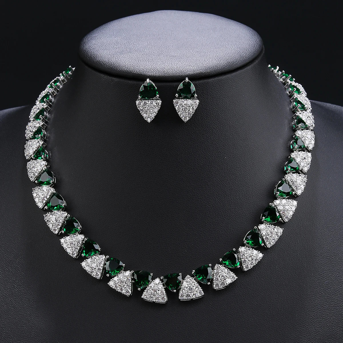 Elegant Multi Color Love Heart Cubic Zirconia Necklace Set Wedding Bridal Necklace Earrings Costume Jewelry Set CN11332