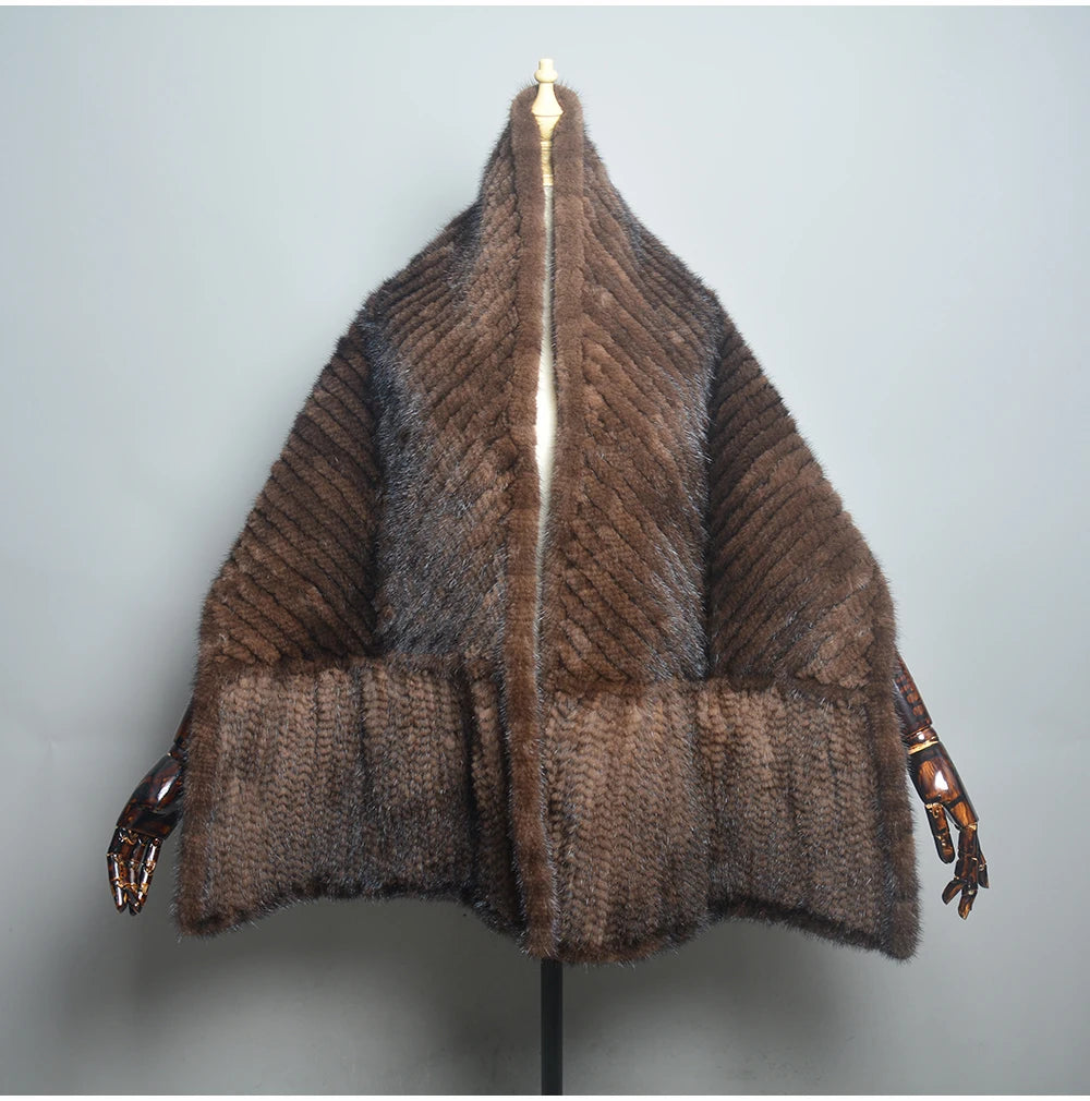 Luxury Real Mink Fur Shawl – 100% Natural Mink Fur Scarf & Poncho for Women