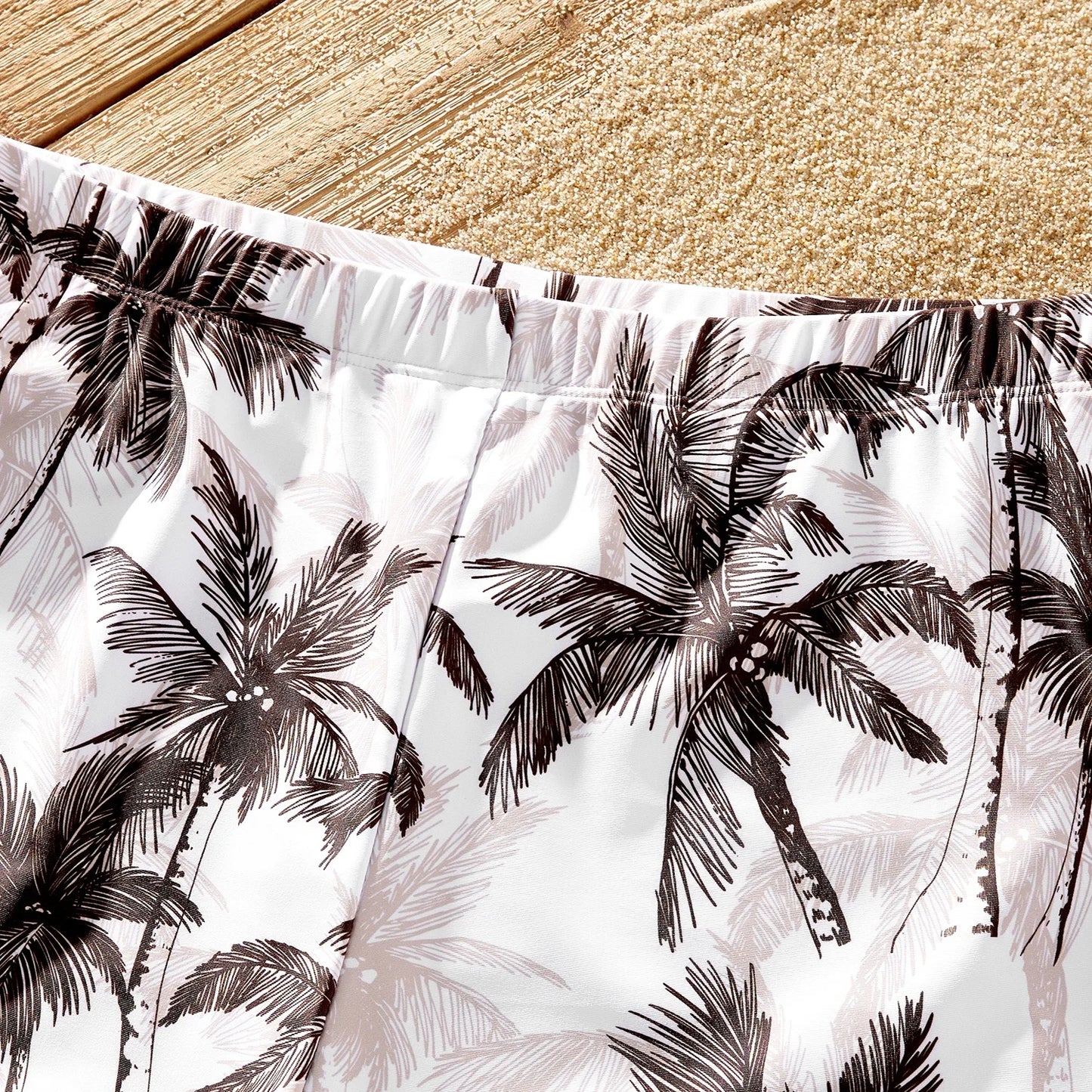 Family Matching Coconut Tree Print Swimwear – Ruched One-Piece Swimsuit & Swim Trunks Beach Set